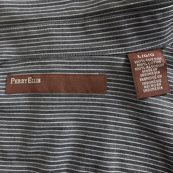 Perry Ellis Grey Striped Casual Dress Shirt - Picture 12 of 16